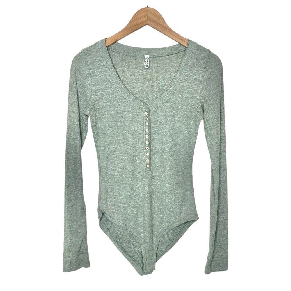 Intimately Free People Olive Green Thermal Henley Bodysuit SZ Small Long Sleeve
